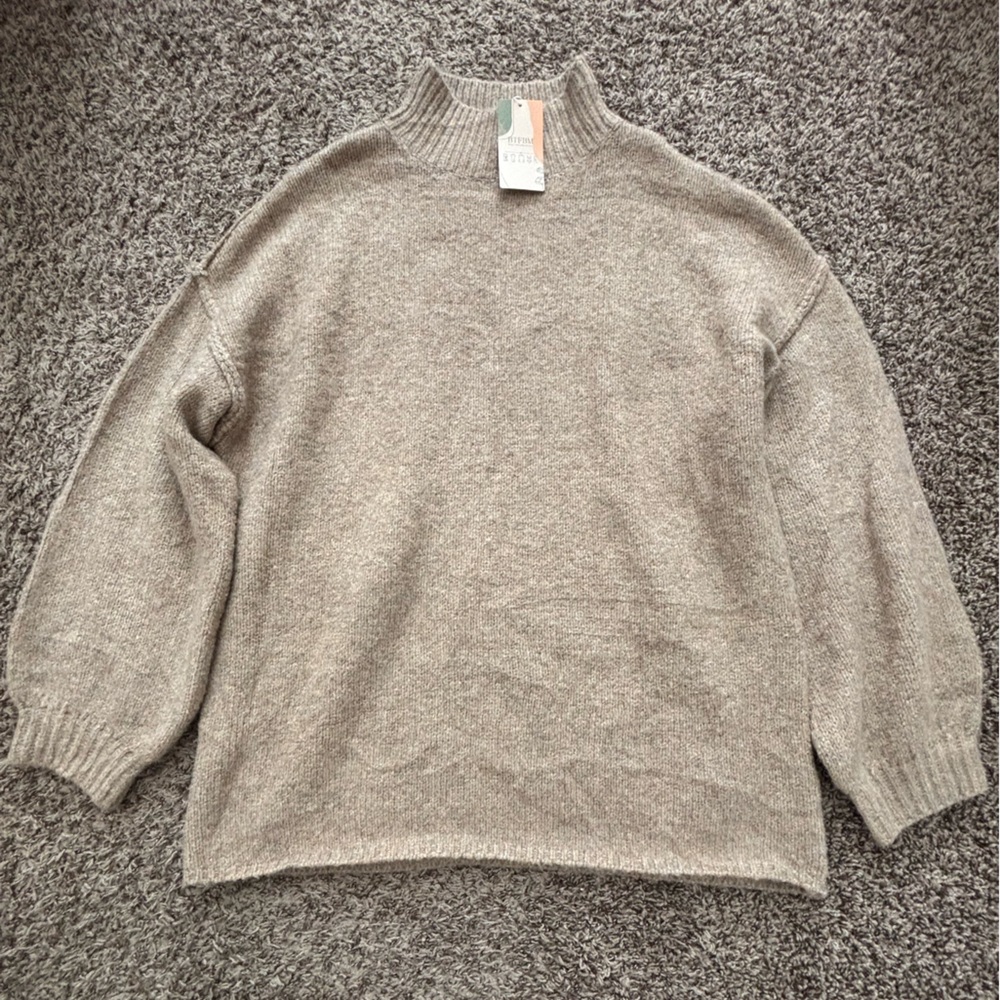 BTFBM Medium Women’s Pullover Sweater Mock Neck Thick Oversized Tan Large